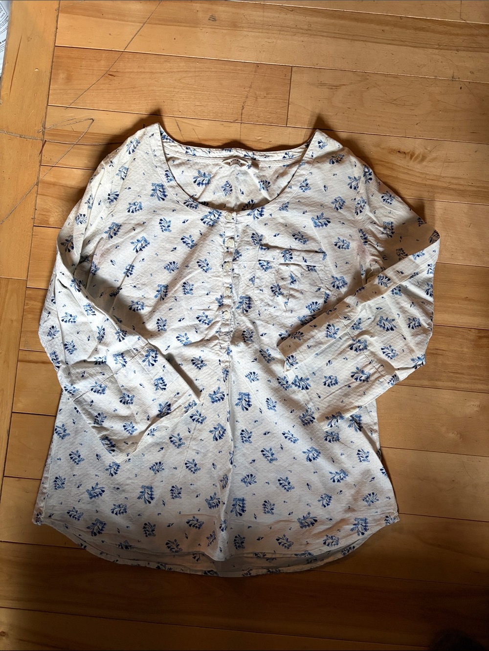 Cream Floral Long Sleeve Henley Top — Blue Print